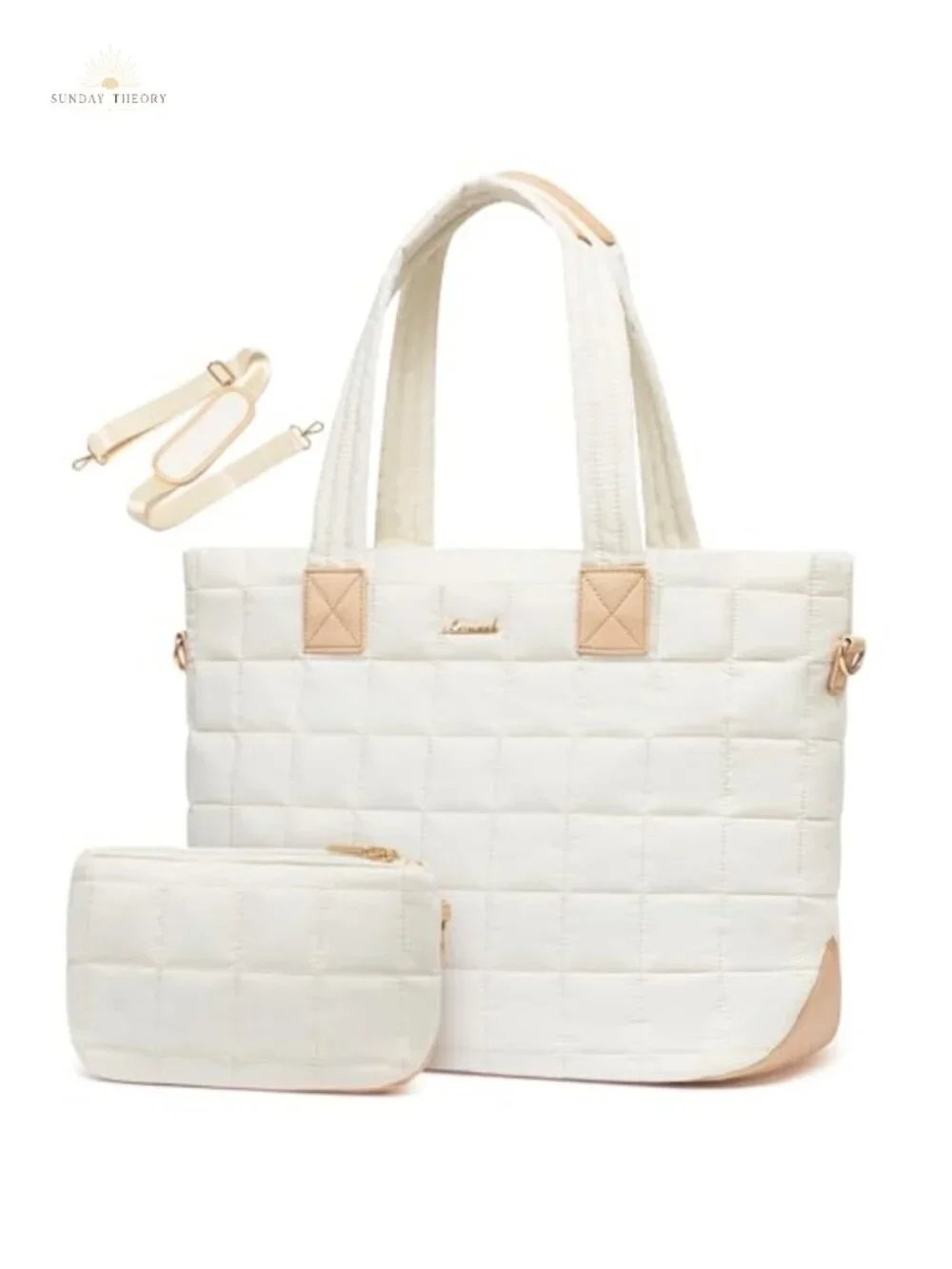 Quilted Vegan Leather Laptop Tote Bag with Zipper, Lightweight Work Bag